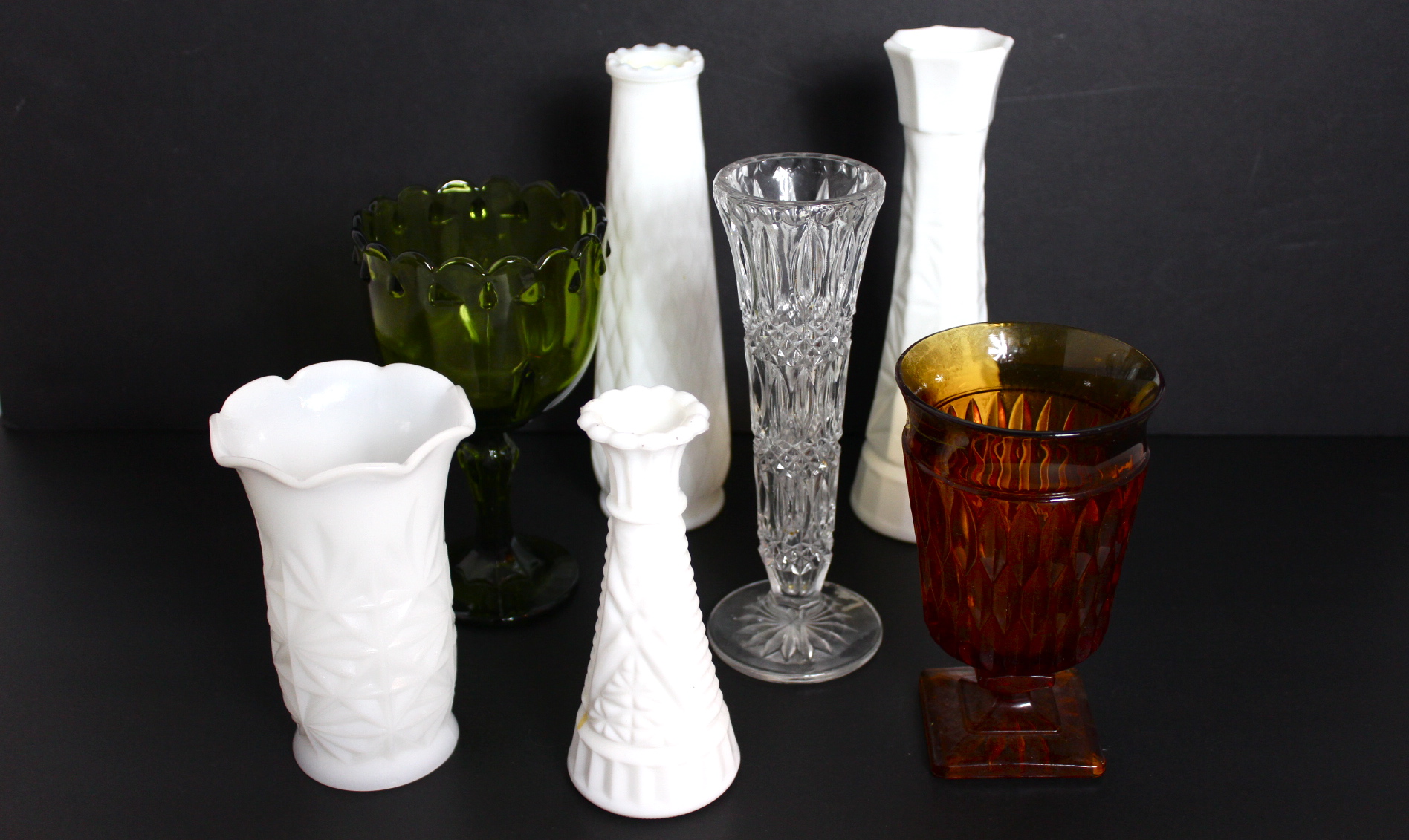 Colorful Assortment of Vintage Glassware and Vases