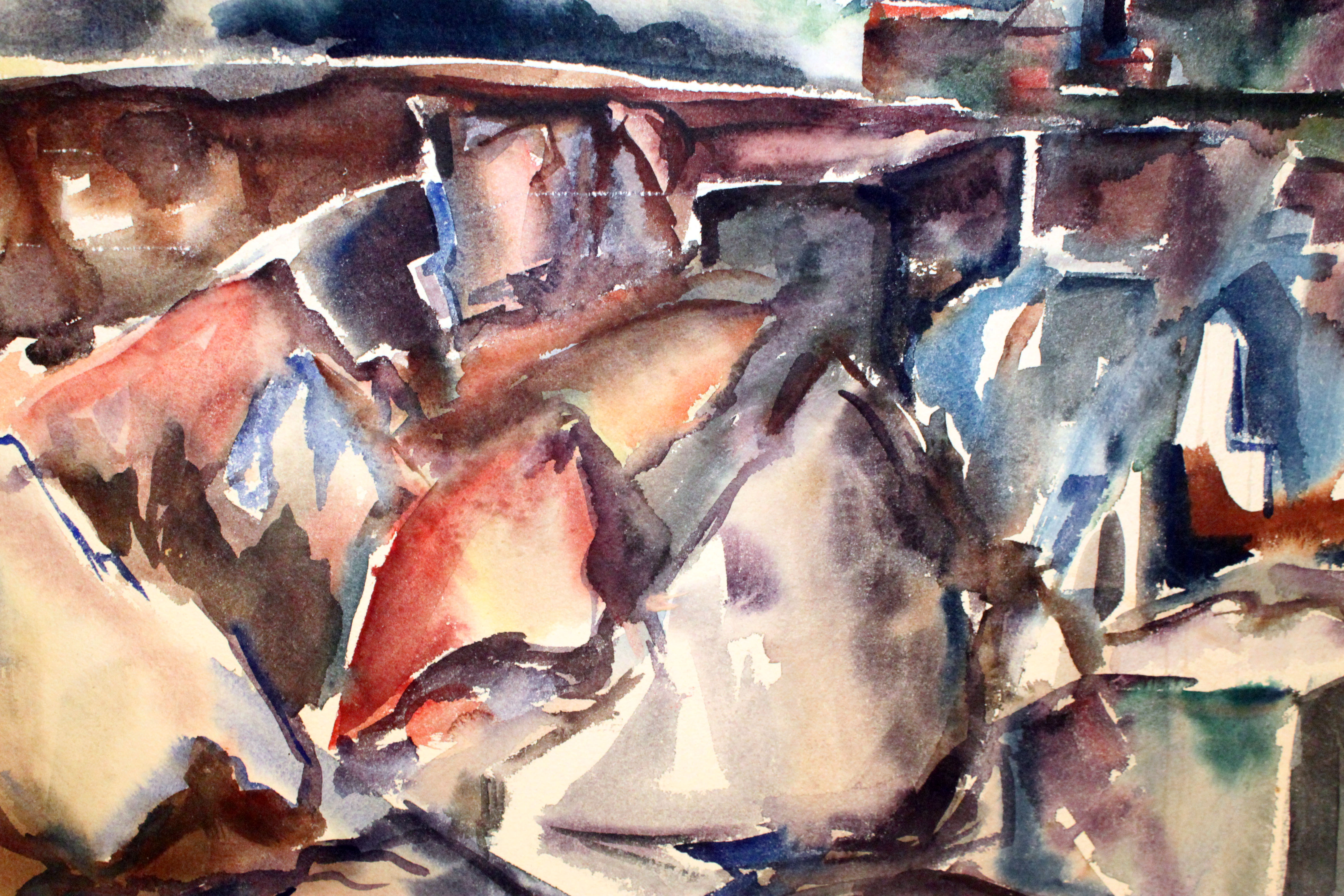 Large Gus Baker Watercolor in Masculine Colors