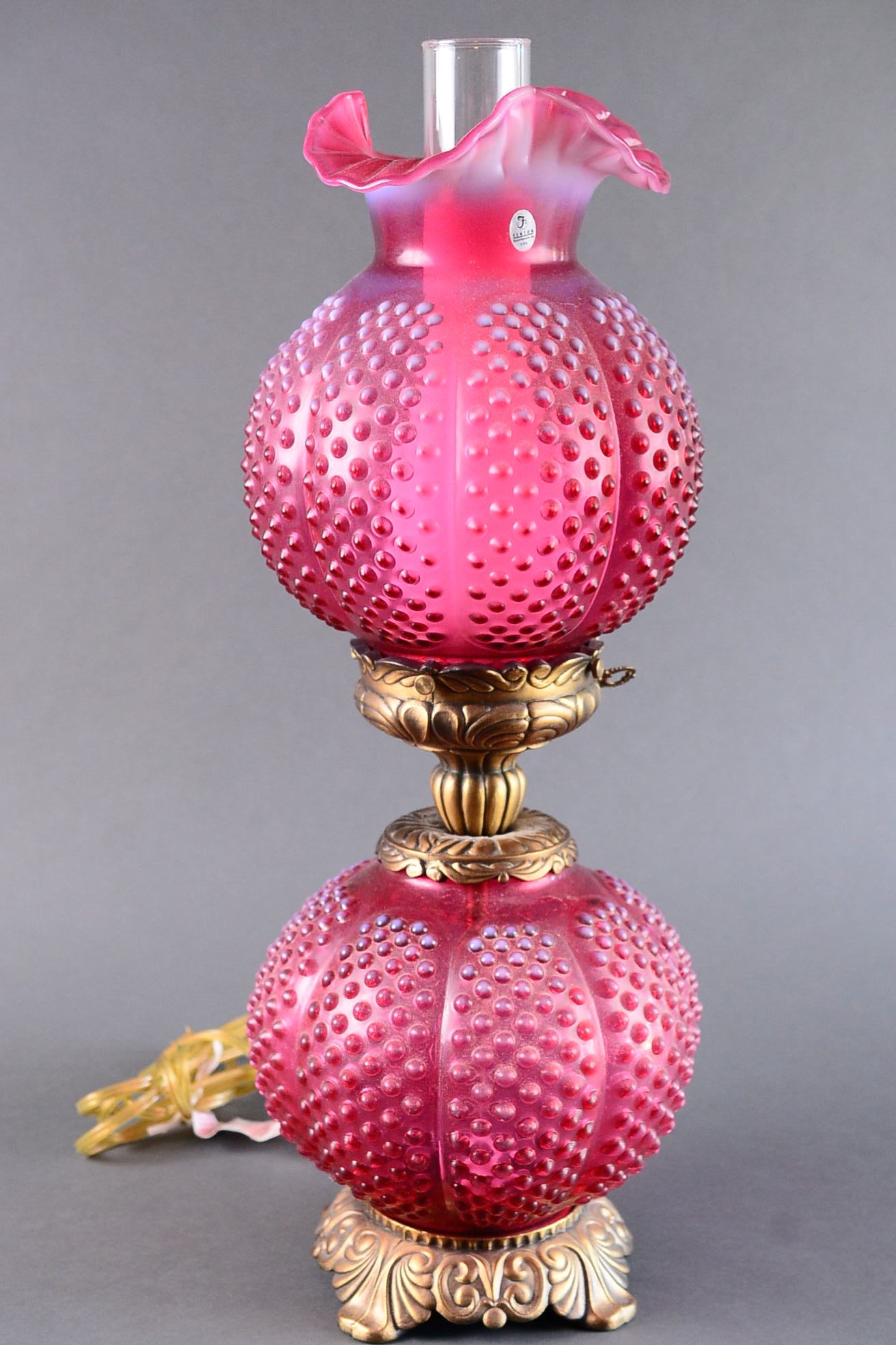 Fenton Cranberry Hobnail Lamp