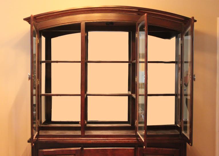 Dark Wood China Cabinet with Mirrored Back