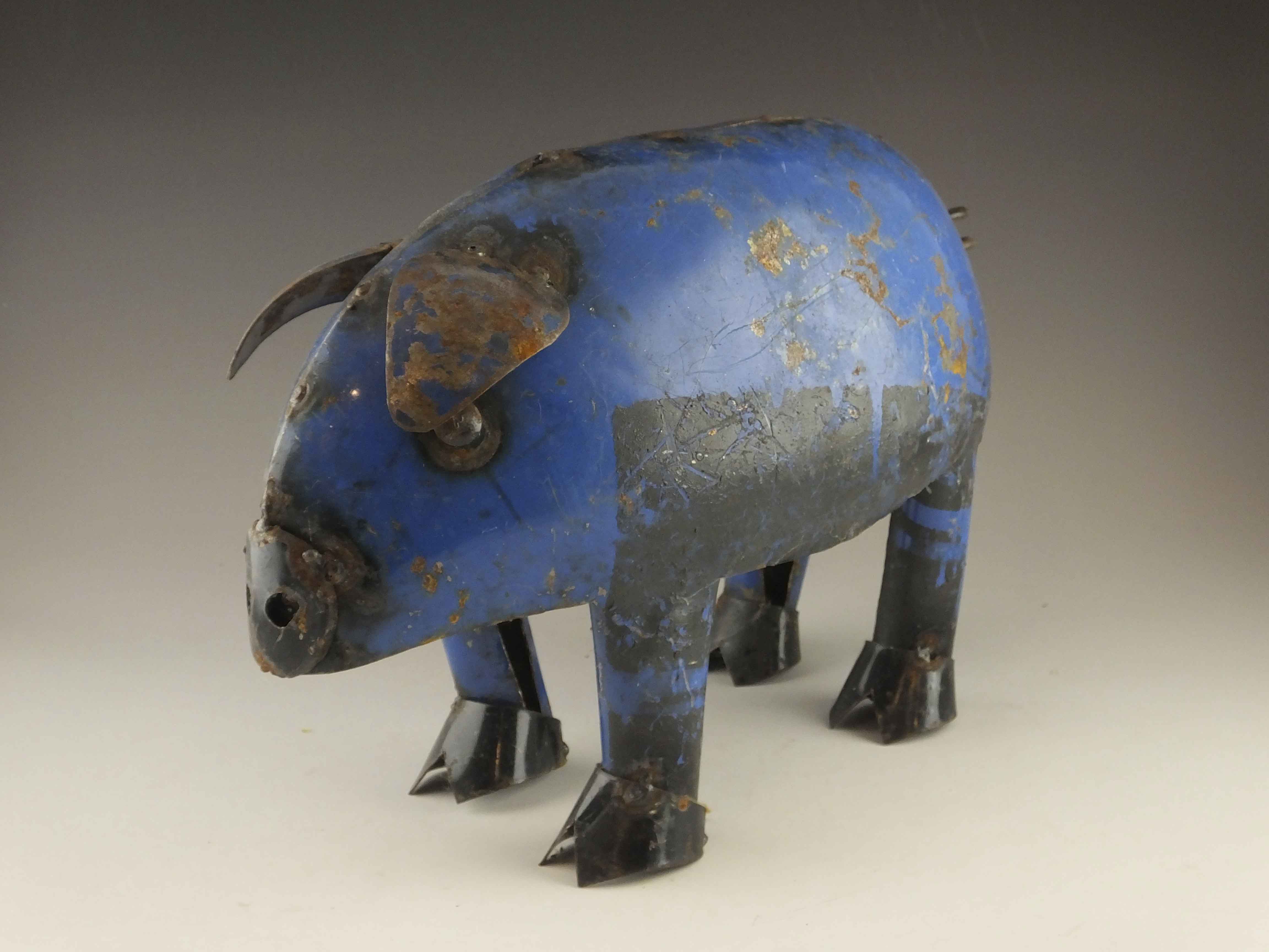 Metal Folk Art Pig Sculpture