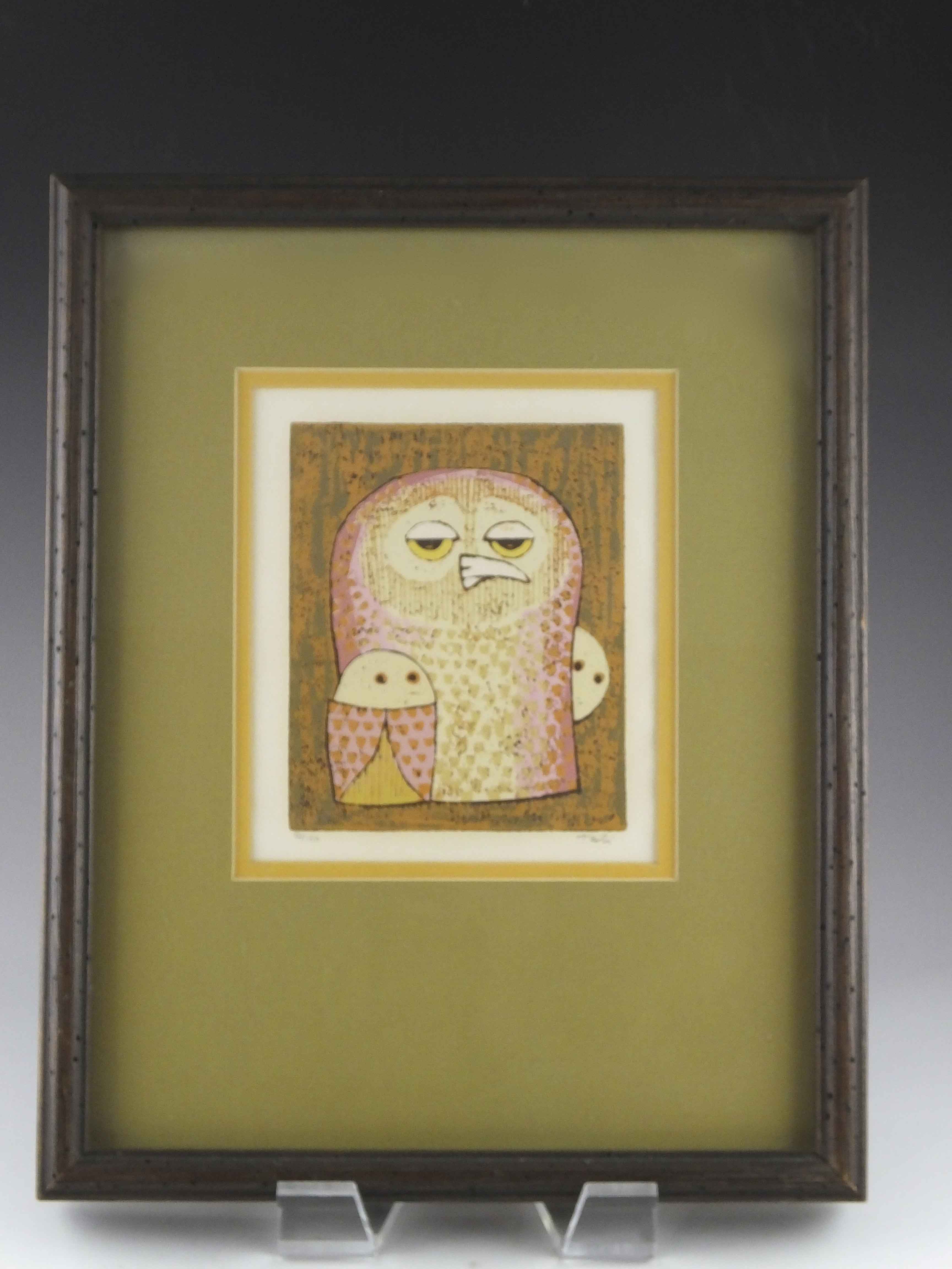 Vintage Al Robi Linocut of an Owl