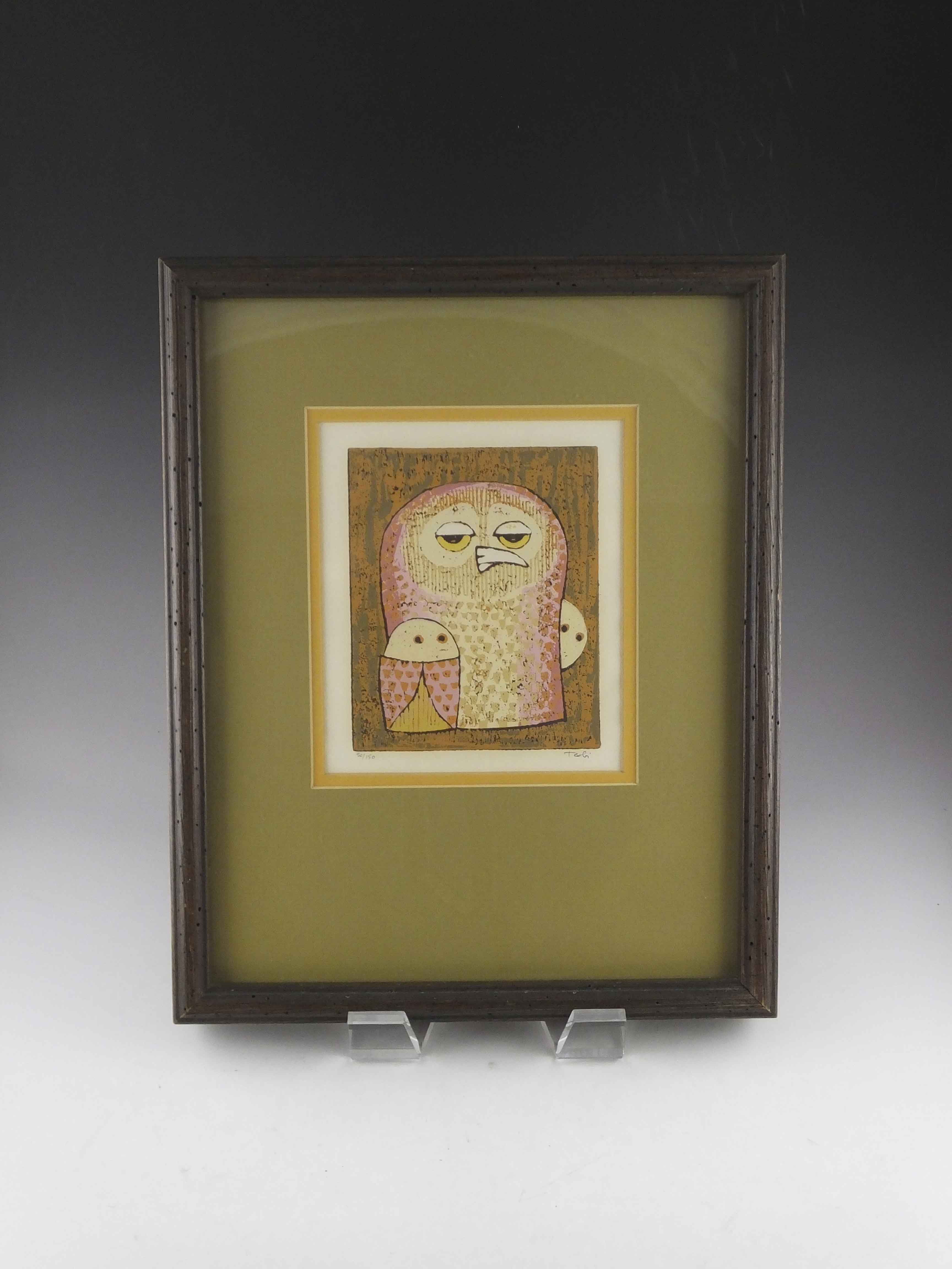 Vintage Al Robi Linocut of an Owl