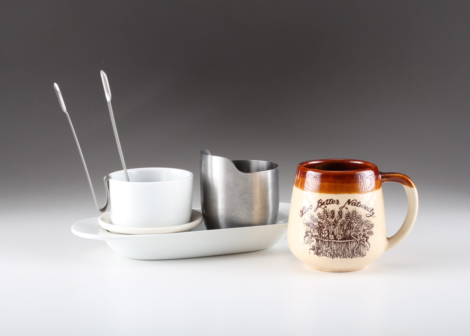Modern Sugar bowl, Creamer, Tray and Tongs