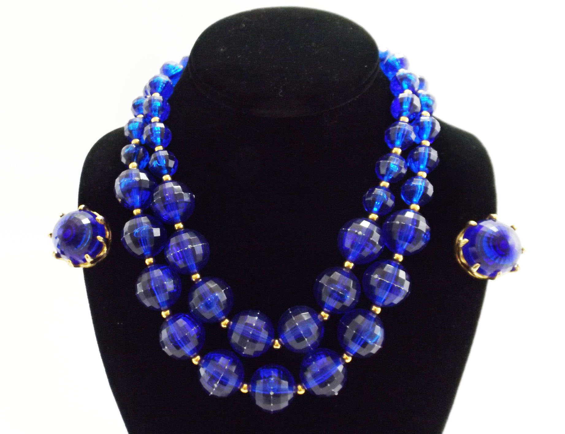 '80s Blue Beaded Choker and Matching Earrings