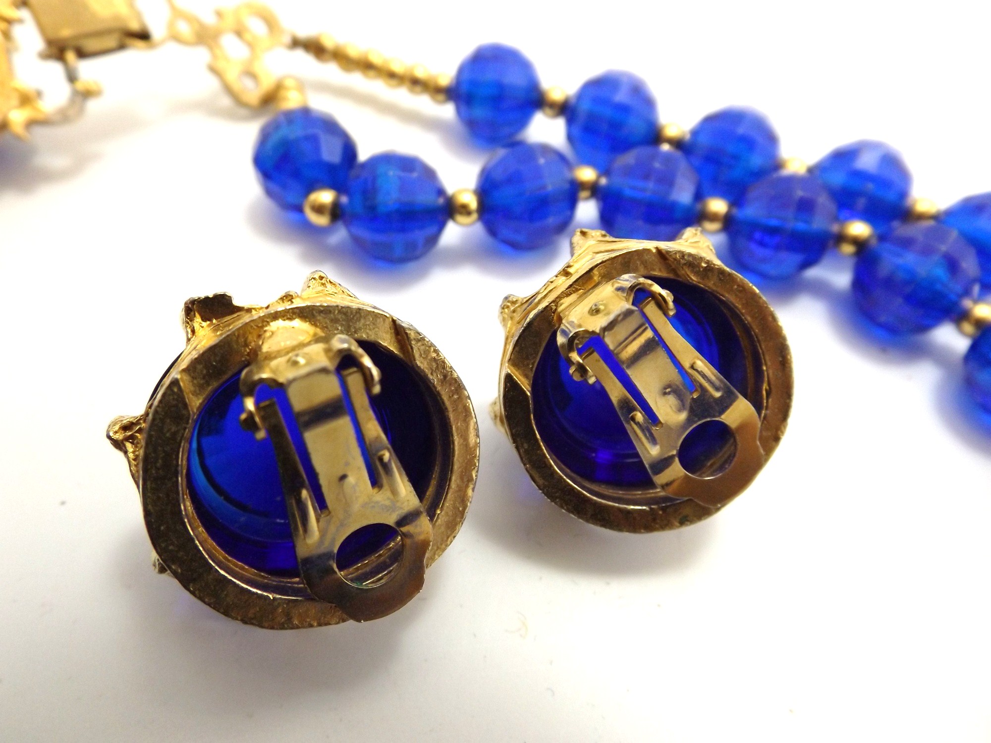 '80s Blue Beaded Choker and Matching Earrings