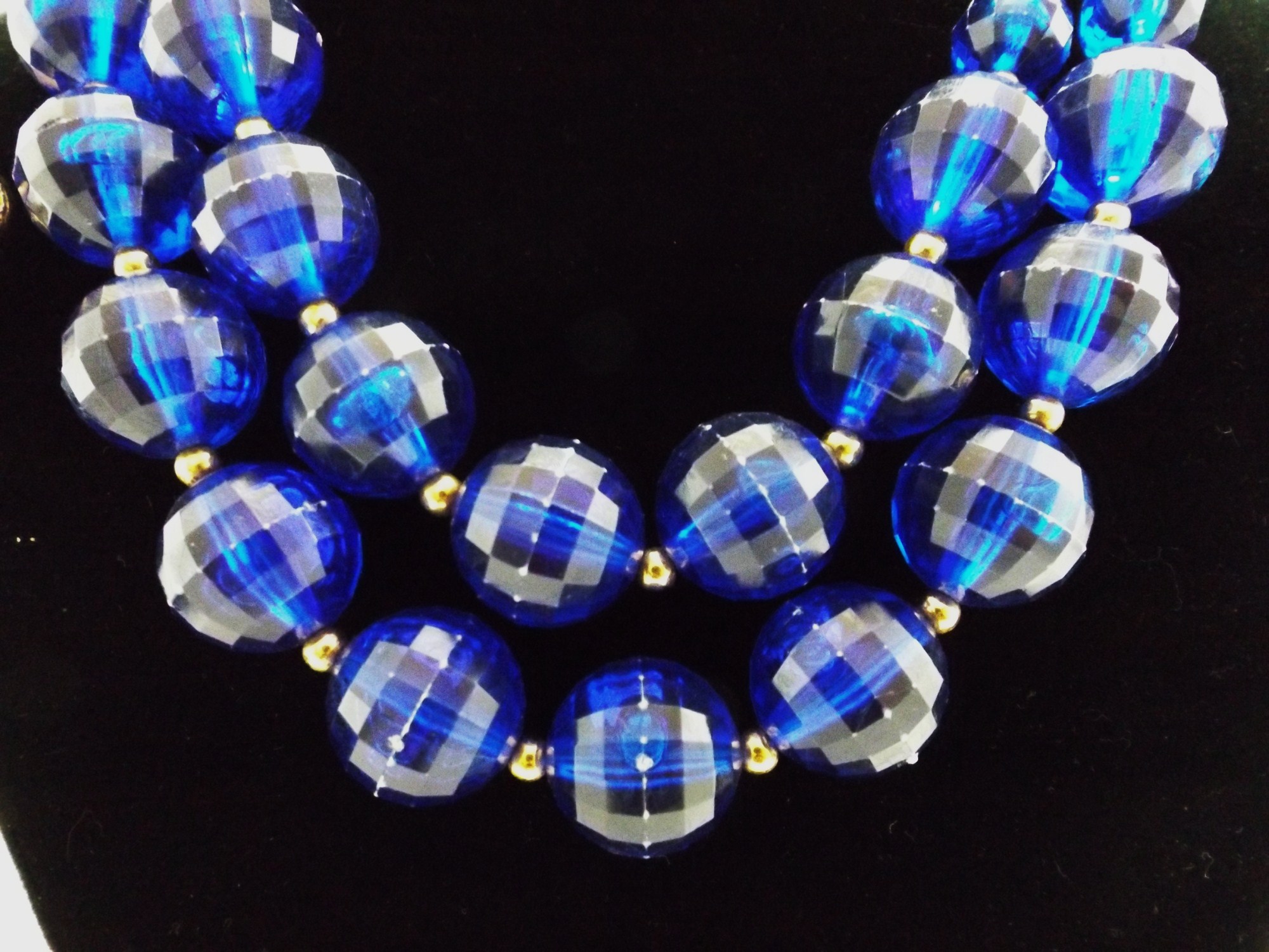 '80s Blue Beaded Choker and Matching Earrings