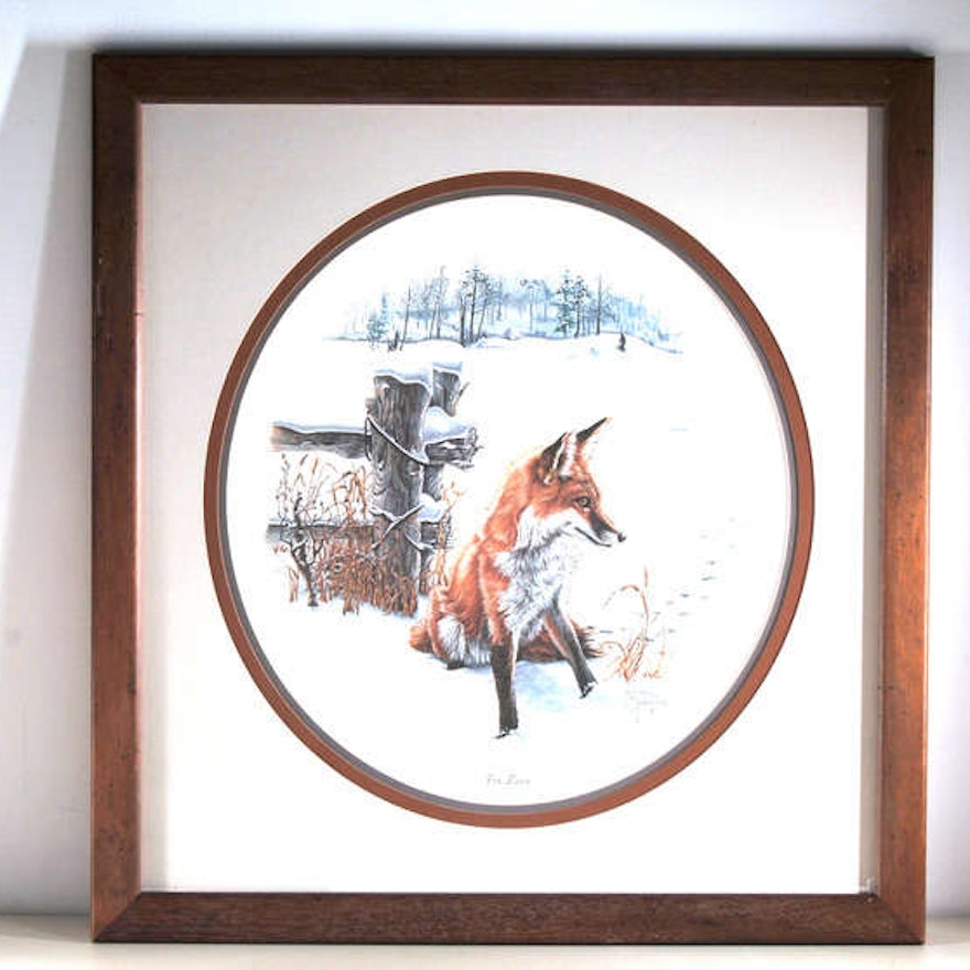 Eileen Hayes Signed and Framed Fox Lithograph