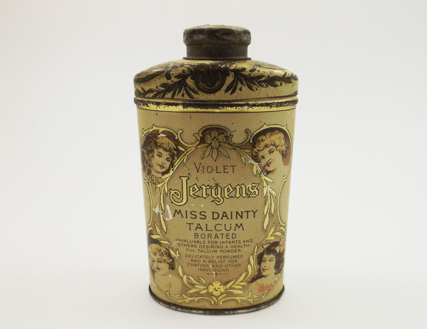 Violet Jergens Miss Dainty Talcum Tin, c. 1916
