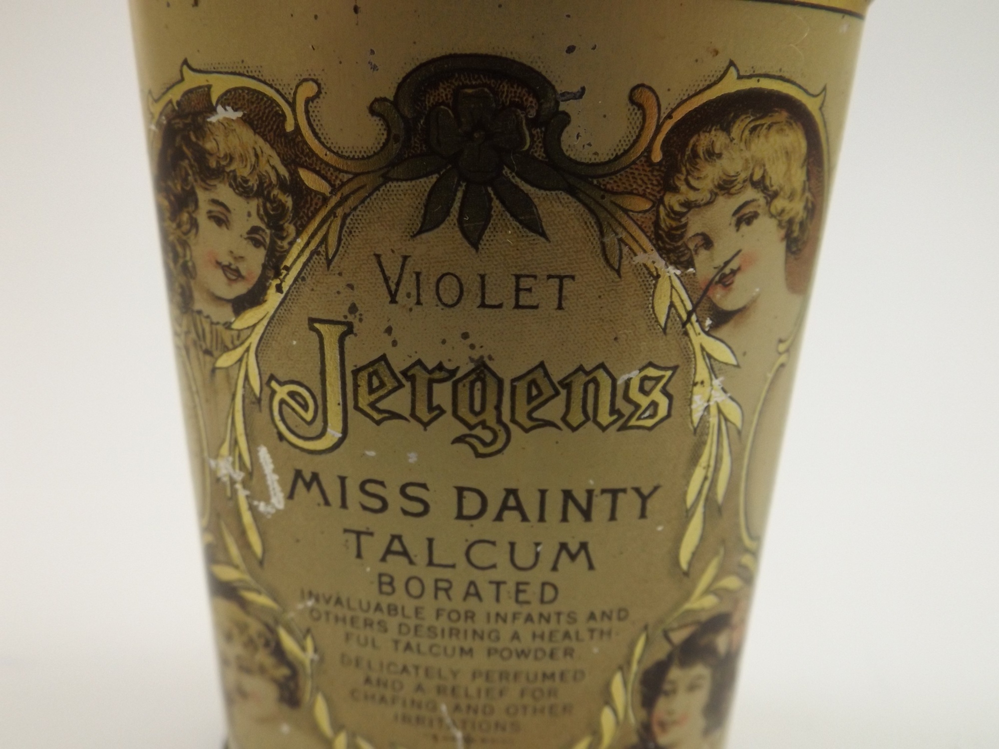 Violet Jergens Miss Dainty Talcum Tin, c. 1916