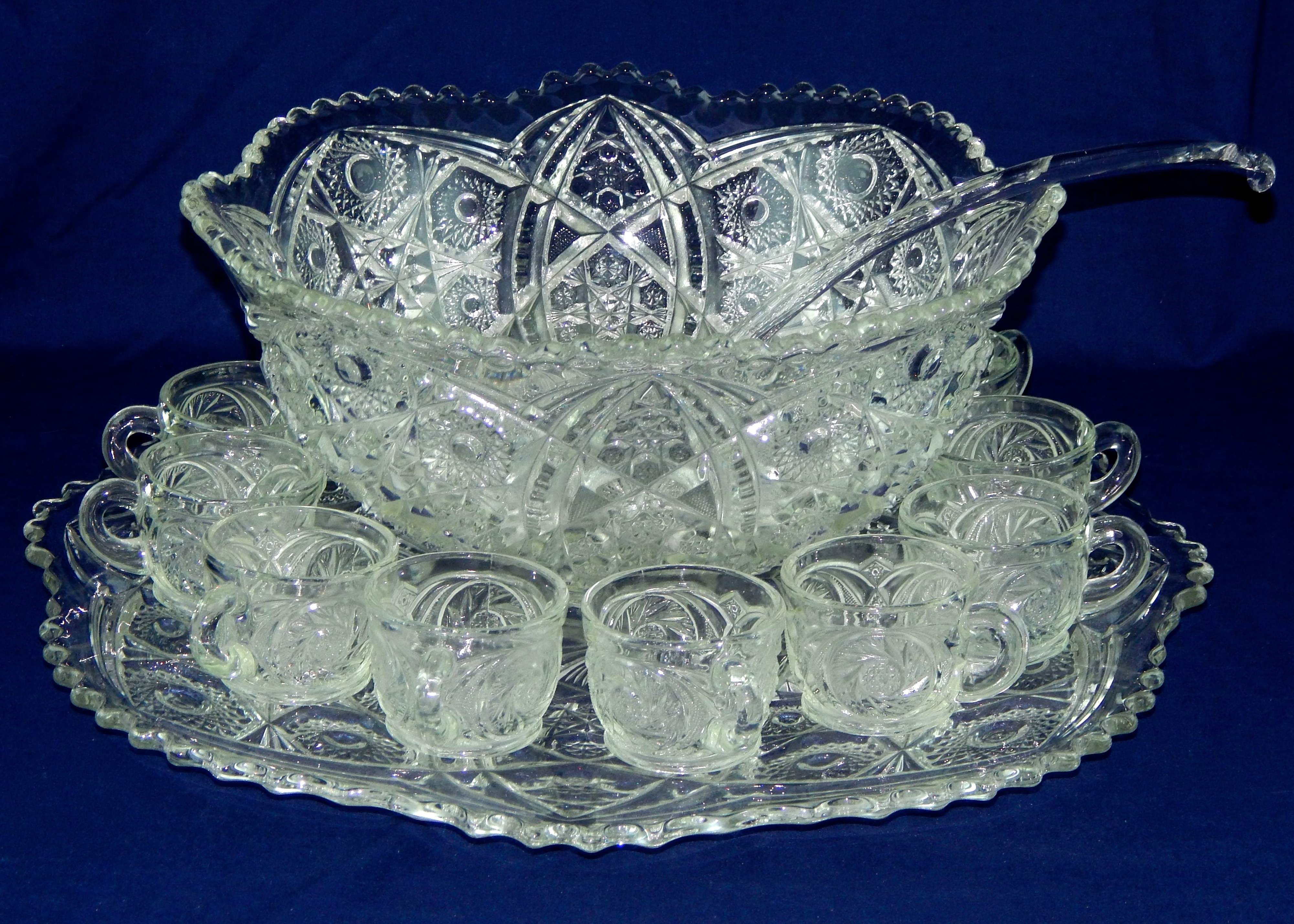 Antique Crystal Punch Bowl Set