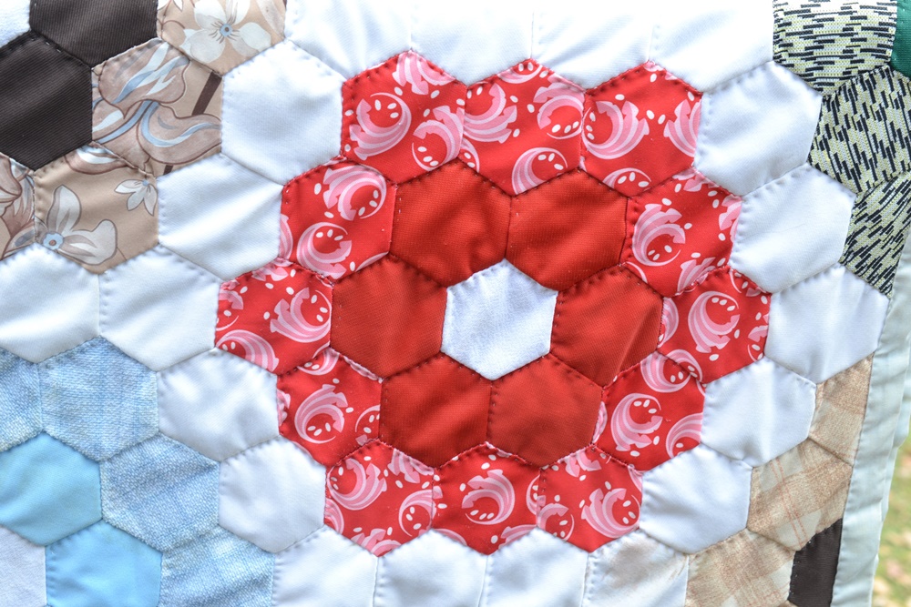 Vintage Hand Sewn & Hand Quilted Honeycomb  Quilt