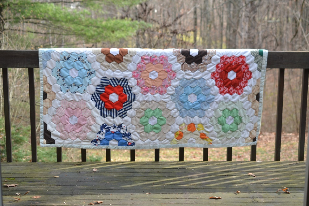 Vintage Hand Sewn & Hand Quilted Honeycomb  Quilt
