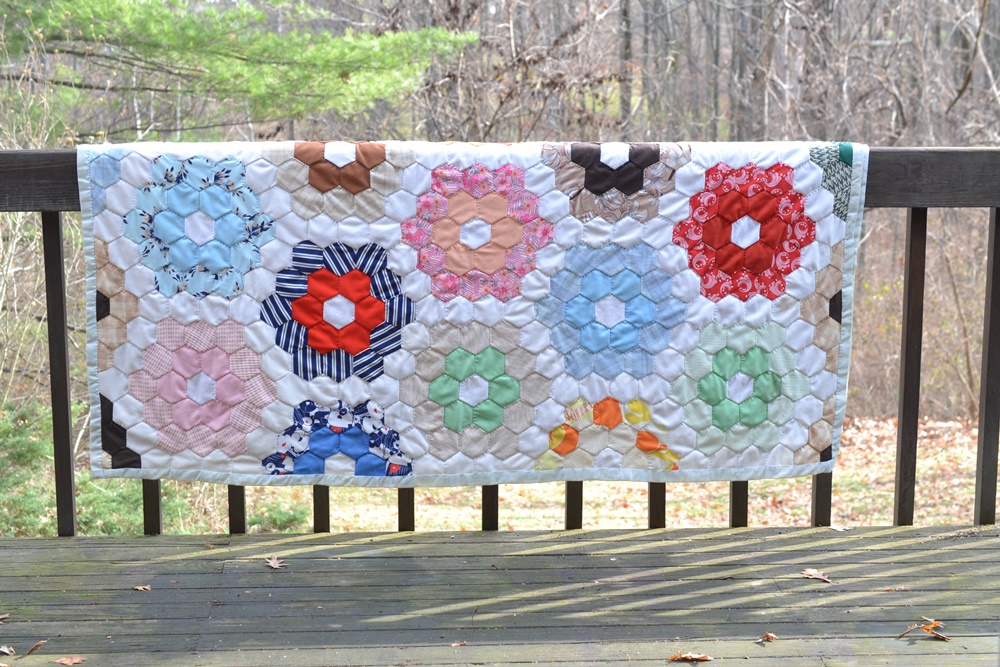 Vintage Hand Sewn & Hand Quilted Honeycomb  Quilt