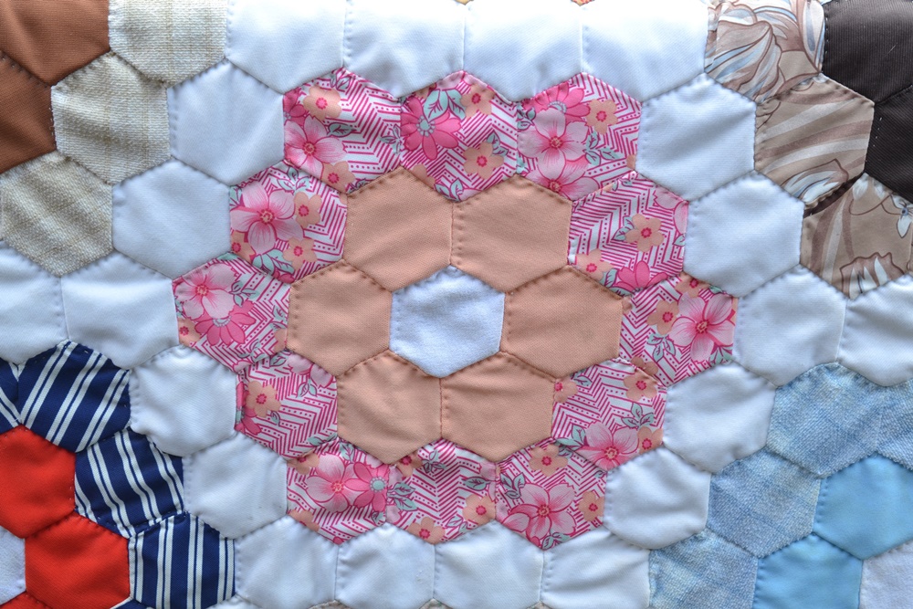 Vintage Hand Sewn & Hand Quilted Honeycomb  Quilt