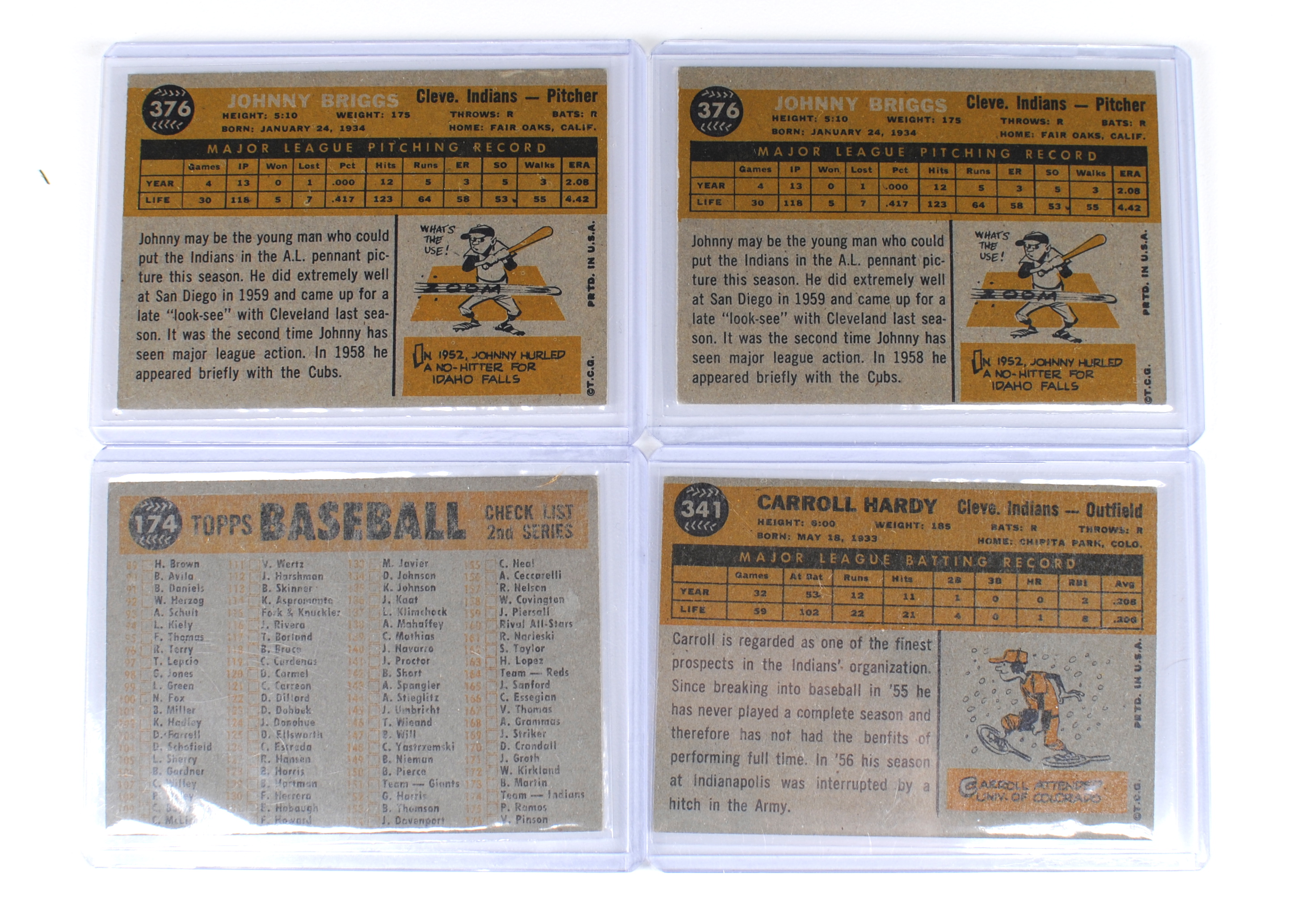 Eighteen 1960 Cleveland Indians Topps Vintage Baseball Cards