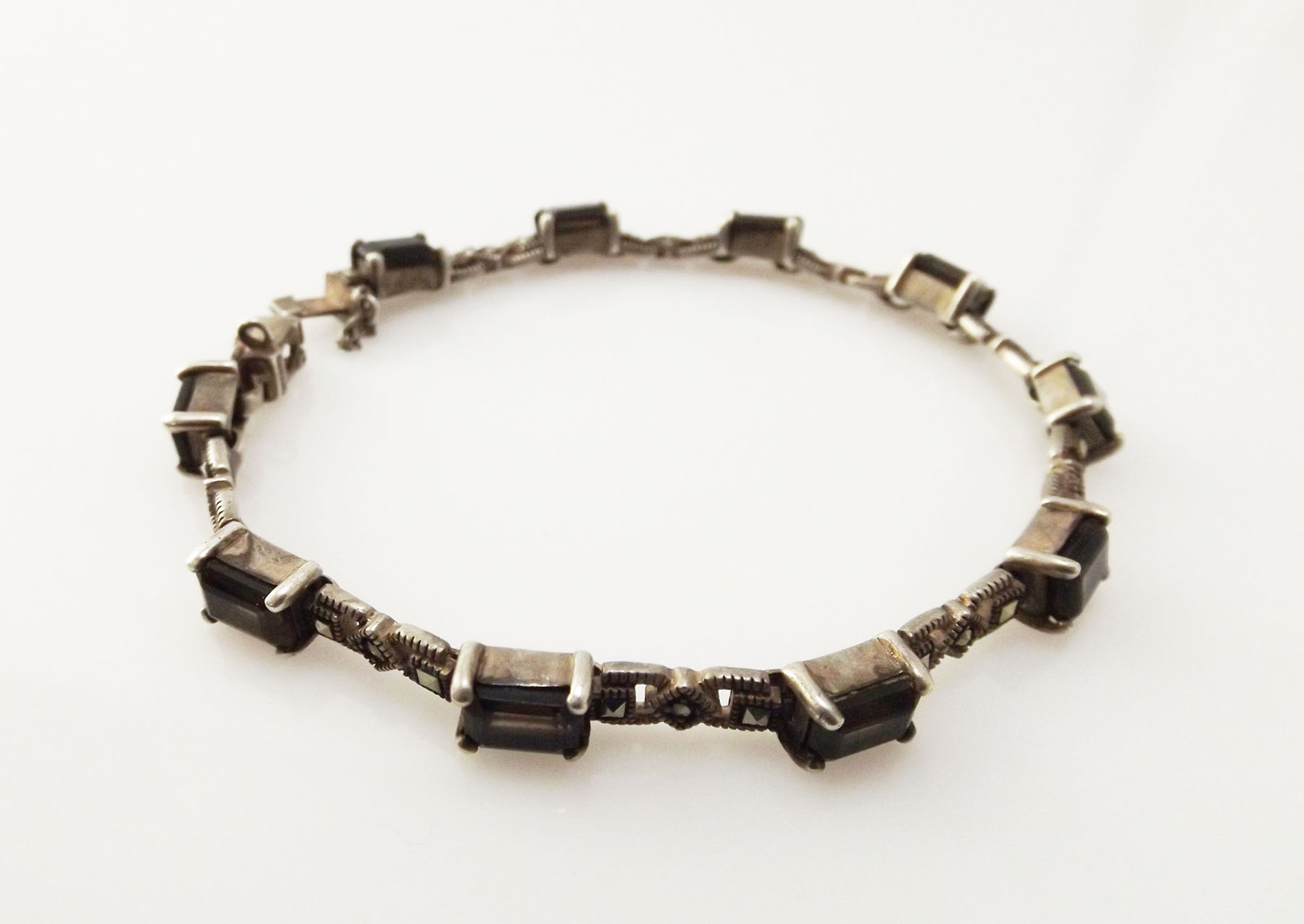 Sterling Silver and Smoky Quartz Link Bracelet with Marcasites