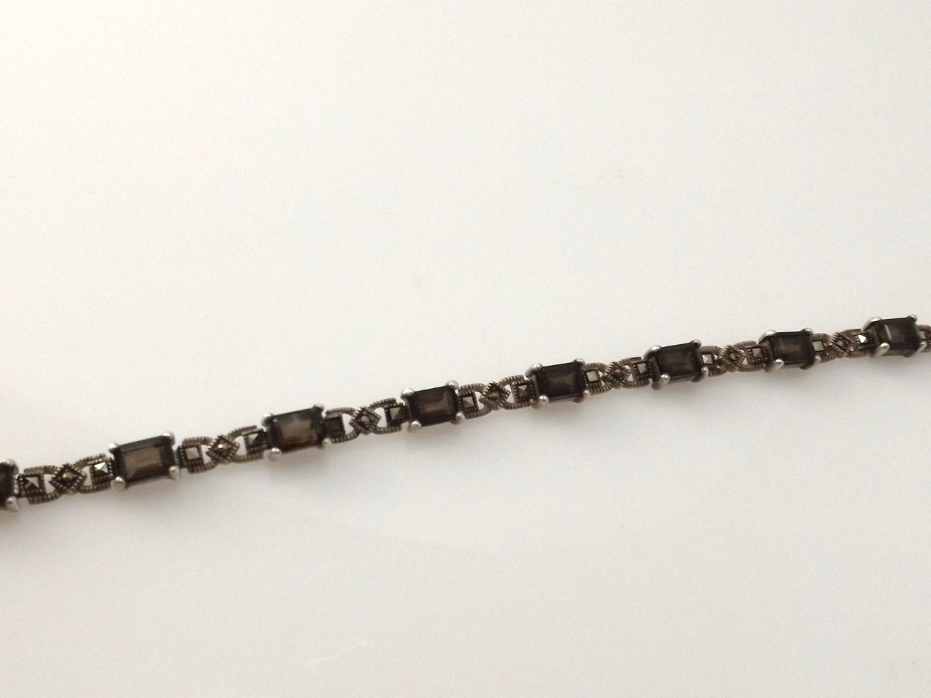 Sterling Silver and Smoky Quartz Link Bracelet with Marcasites