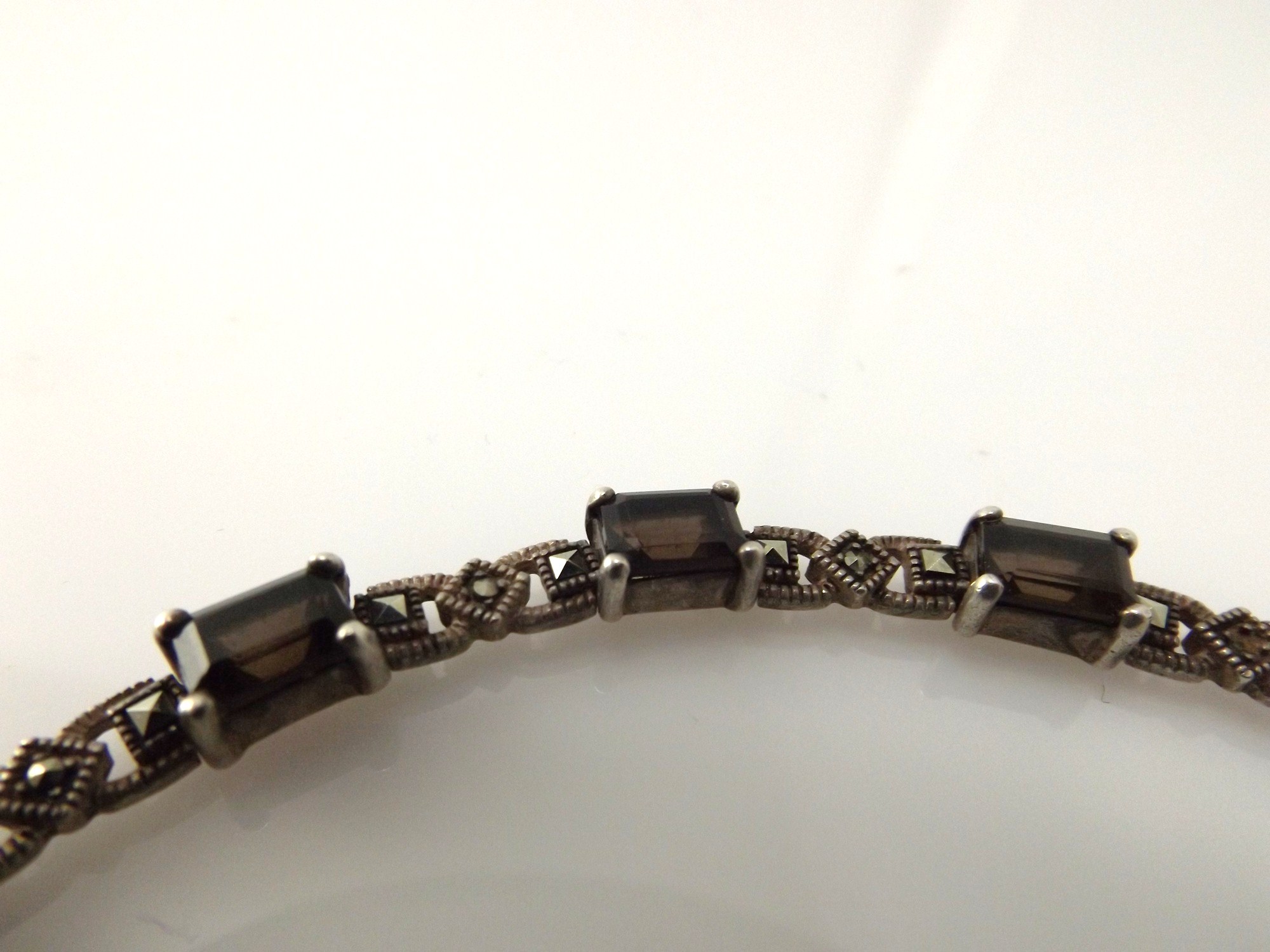 Sterling Silver and Smoky Quartz Link Bracelet with Marcasites