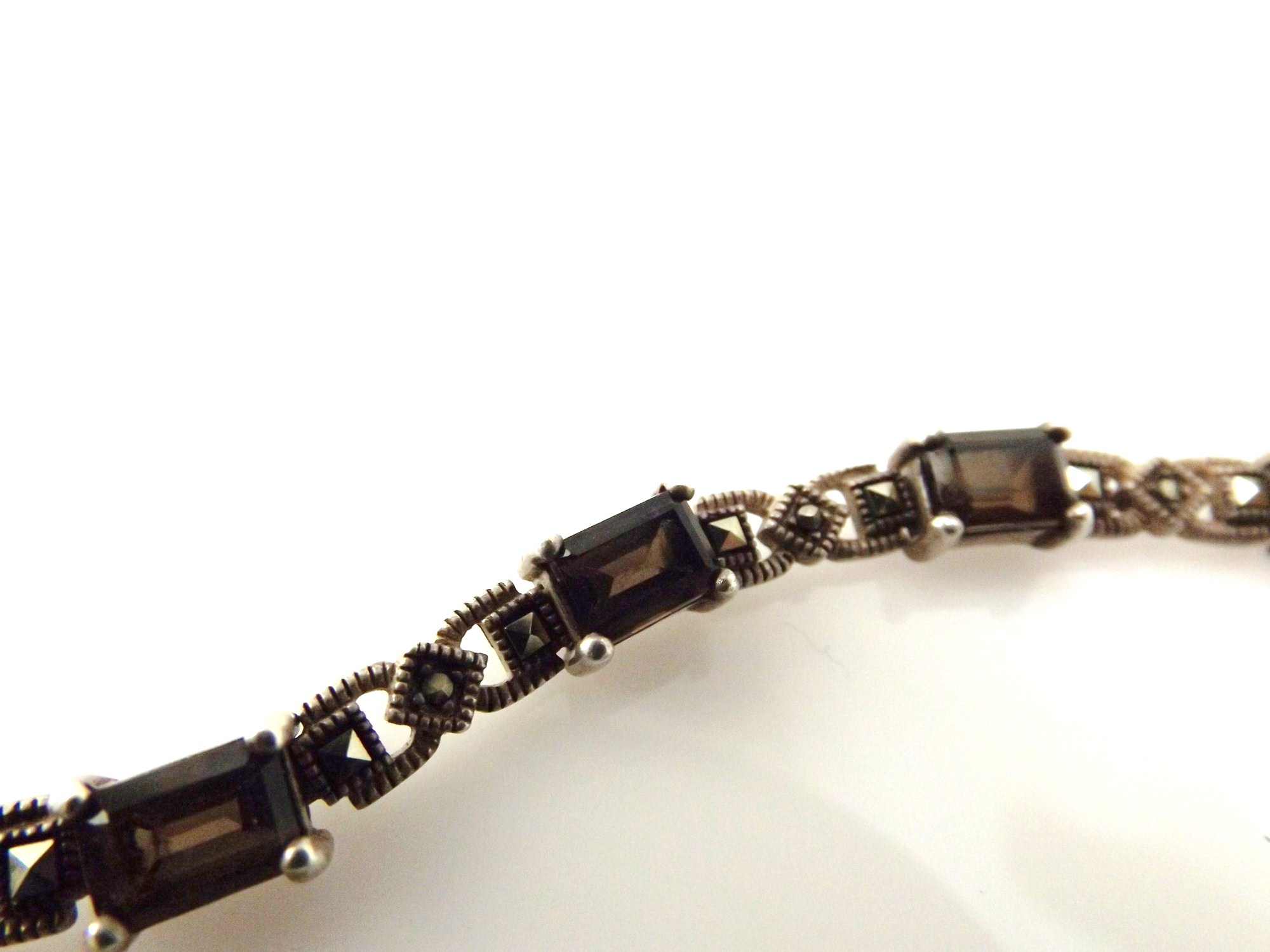 Sterling Silver and Smoky Quartz Link Bracelet with Marcasites
