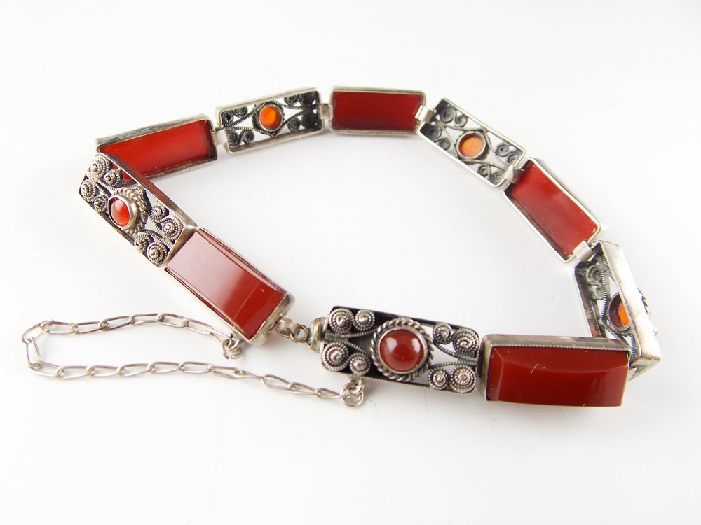 Vintage Pins with Stones and Seed Pearls and a Carnelian Bracelet