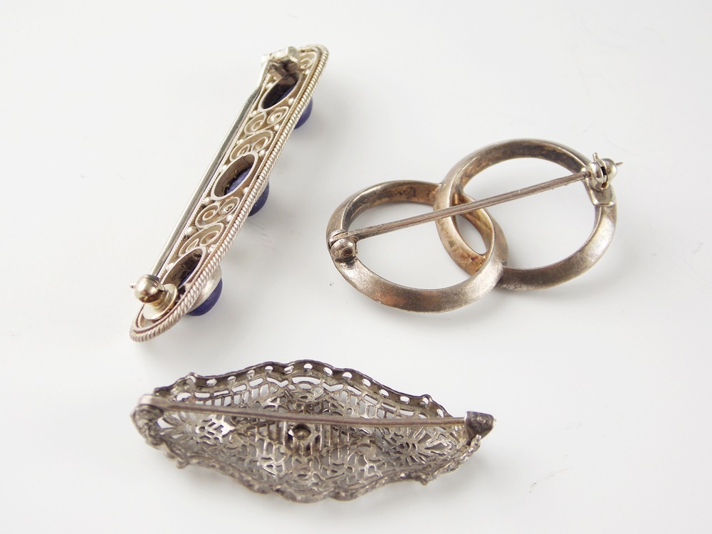 Vintage Pins with Stones and Seed Pearls and a Carnelian Bracelet