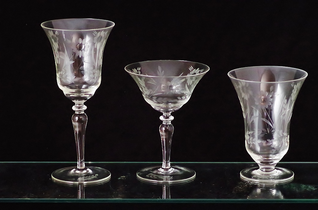 Vintage Etched Glass Ware Set