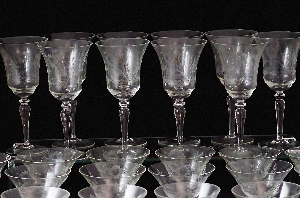 Vintage Etched Glass Ware Set