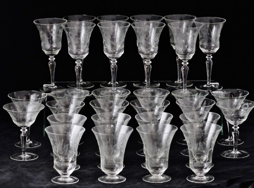 Vintage Etched Glass Ware Set