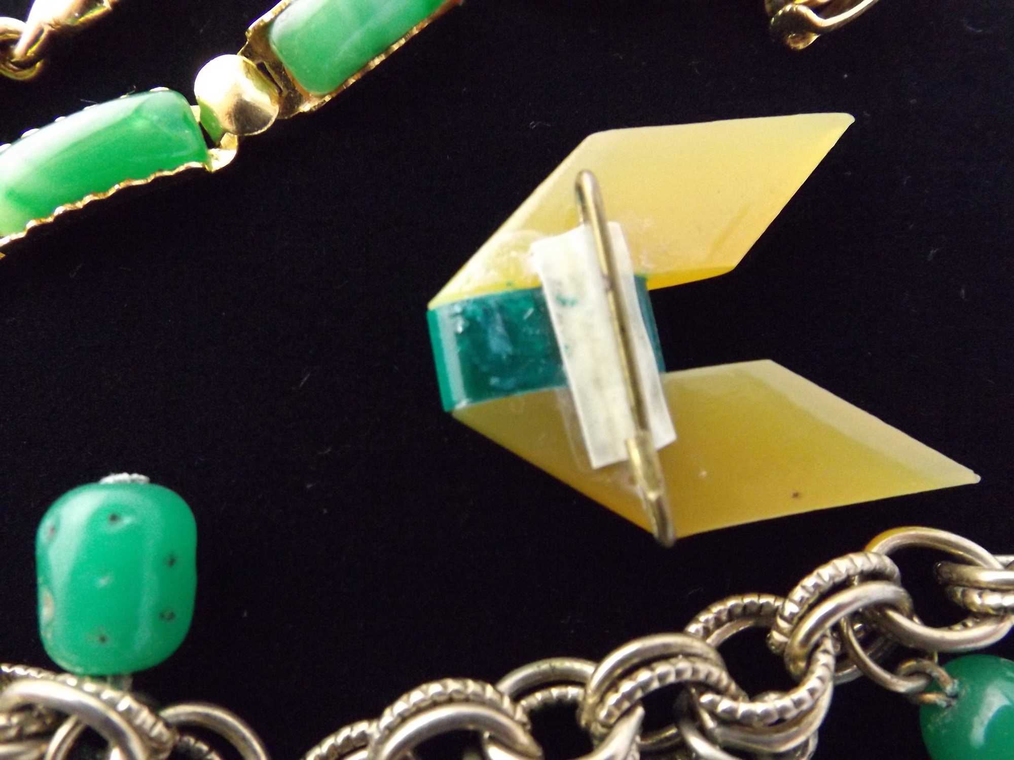 Vintage Link Charm Bracelets and Art Deco Bakelite Pin