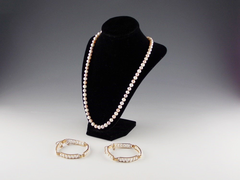 Strand of Multicolored Freshwater Pearls and Two Bracelets