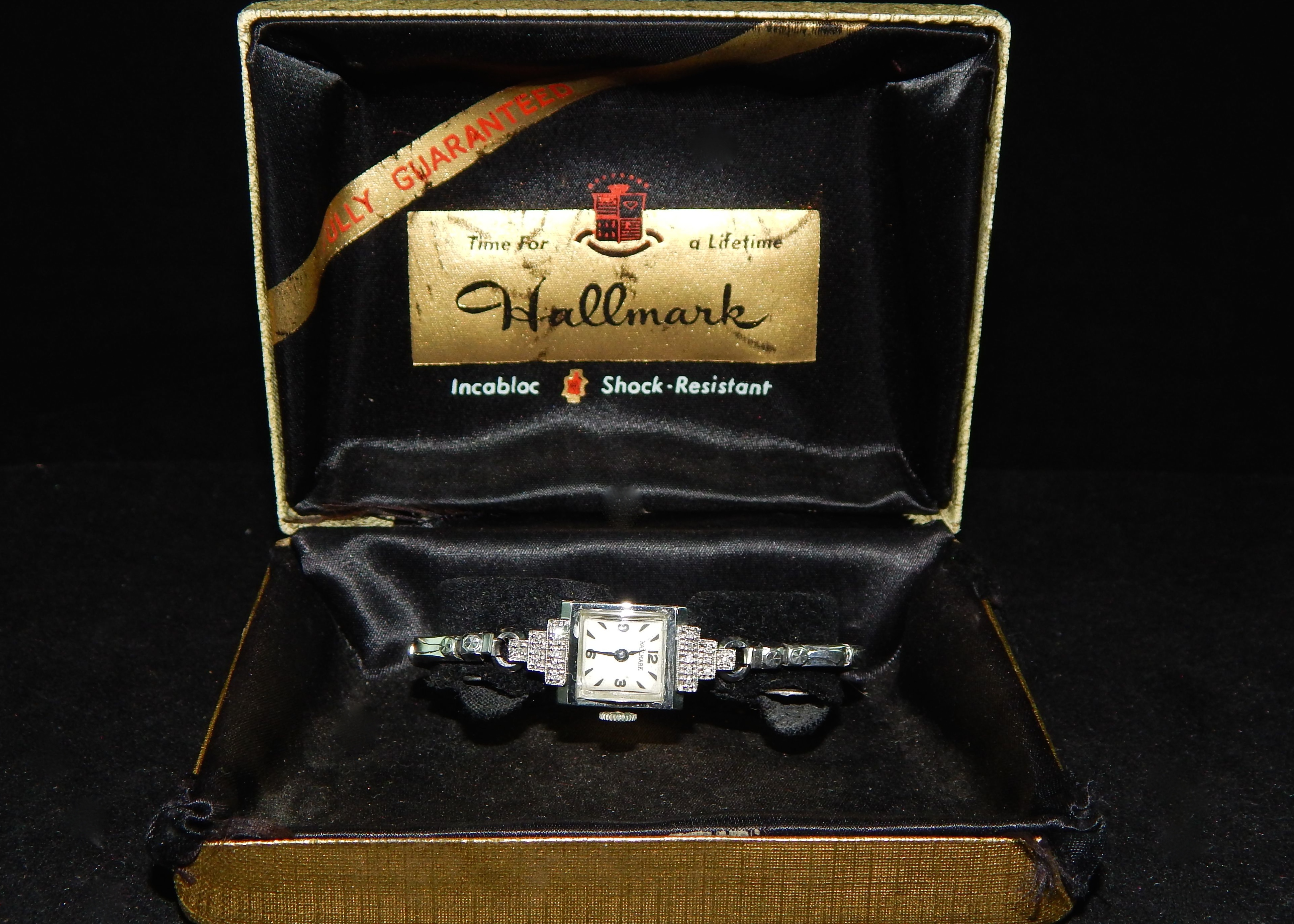 Vintage Hallmark Diamond and 14K White Gold Watch