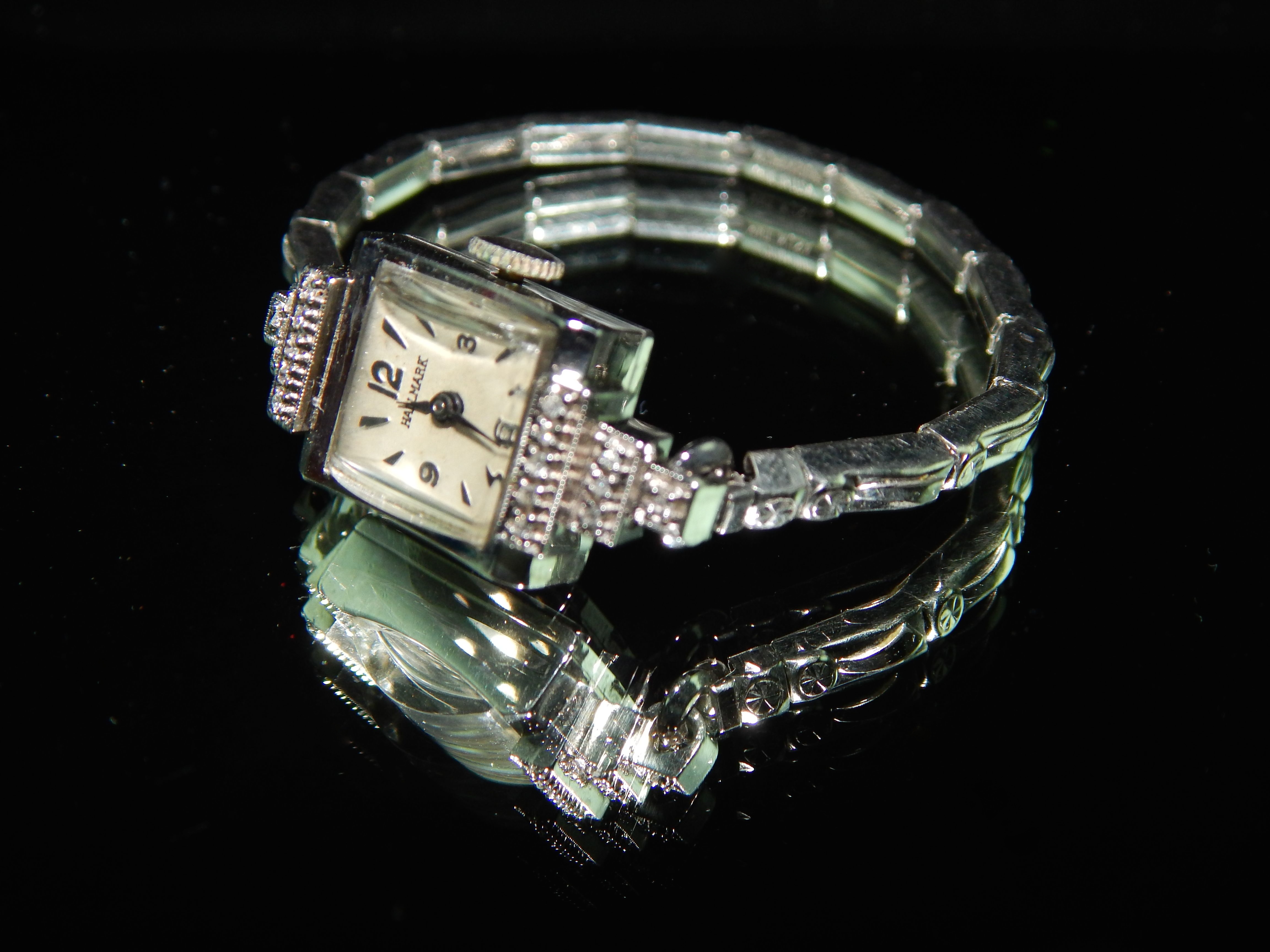 Vintage Hallmark Diamond and 14K White Gold Watch