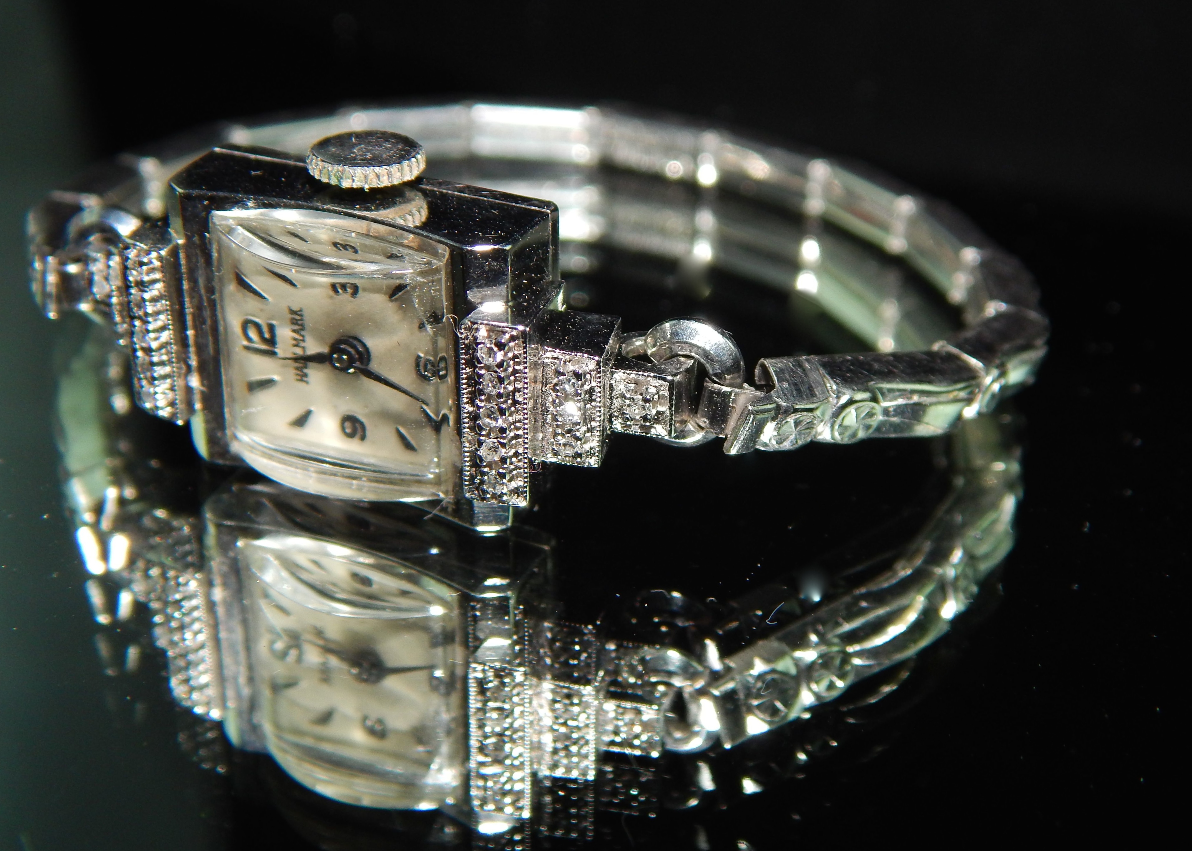 Vintage Hallmark Diamond and 14K White Gold Watch