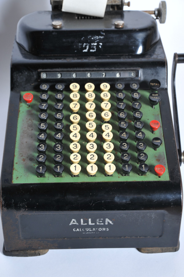 Vintage Allen Calculator Adding Machine with Hand Crank