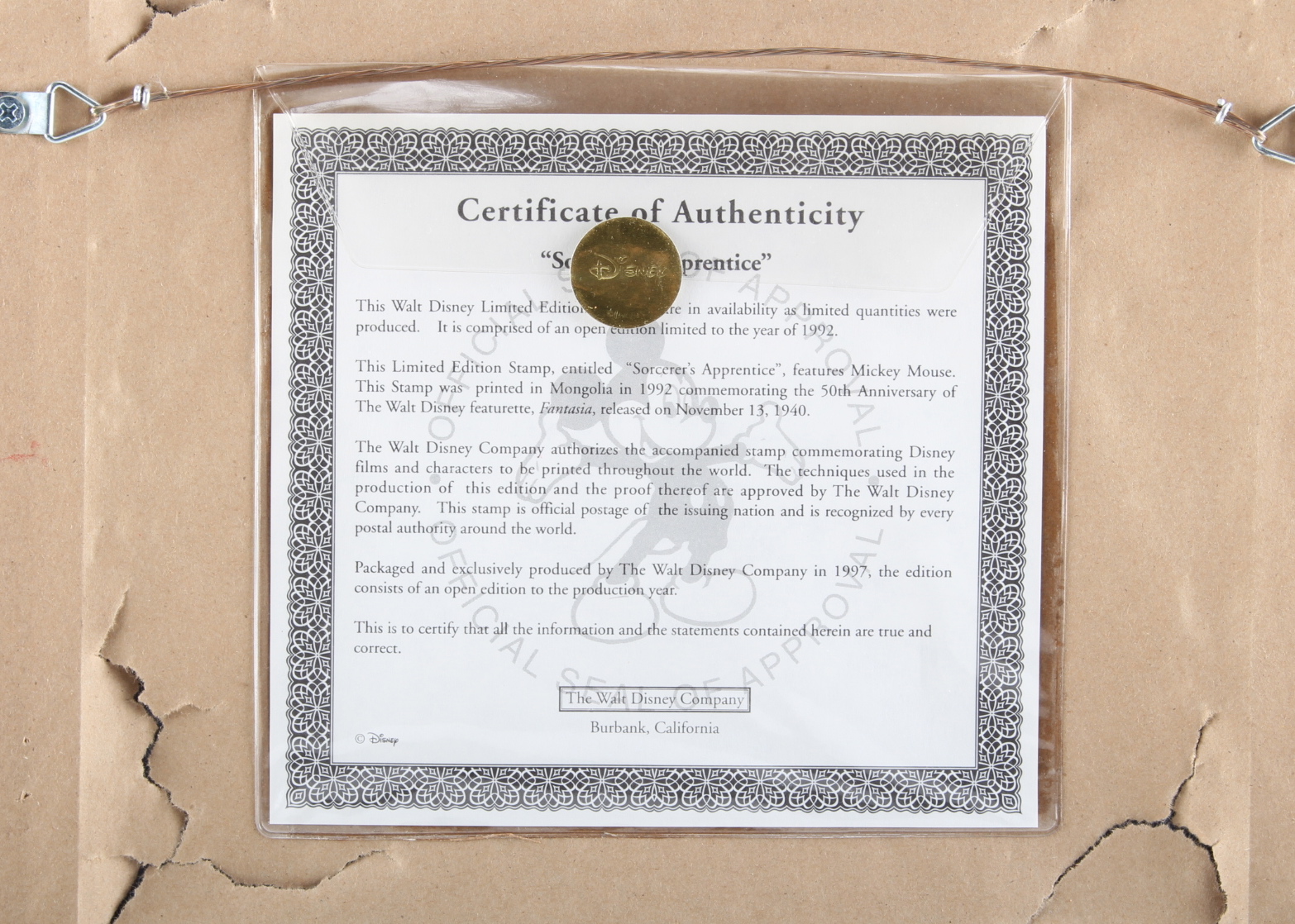 Disney Limited Edition "Sorcerer's Apprentice" Framed Stamp