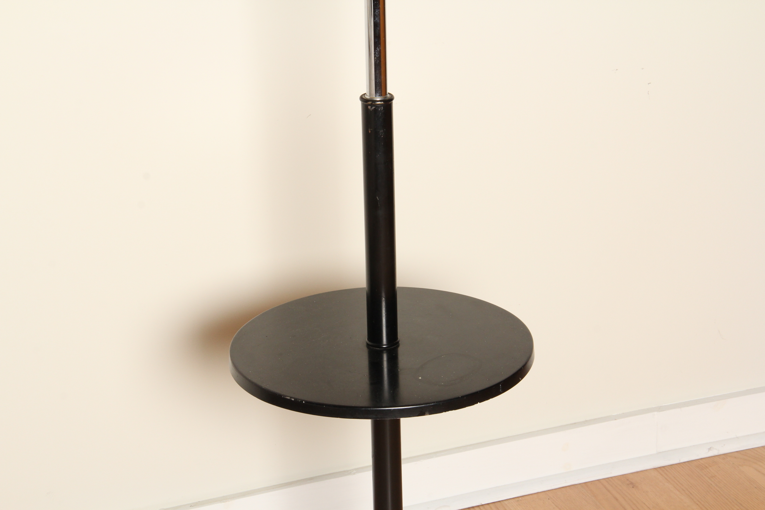 Modern Black and Chrome Floor Lamp with Round Shelf