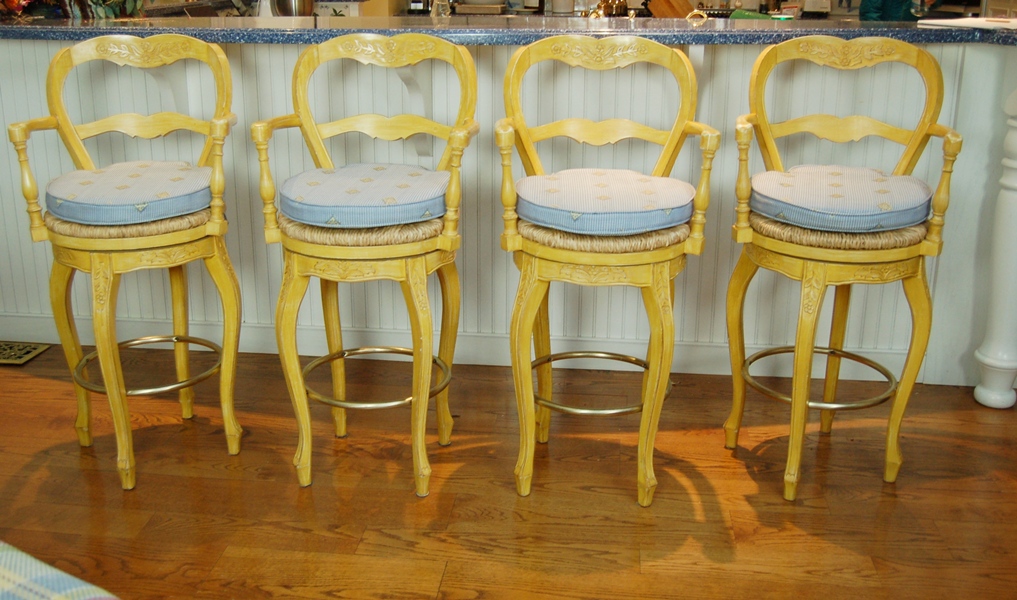 Four Swivel Bar Stools in French Country Style