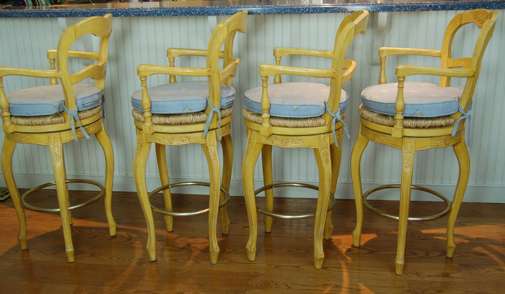 Four Swivel Bar Stools in French Country Style