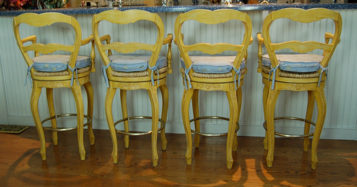 Four Swivel Bar Stools in French Country Style
