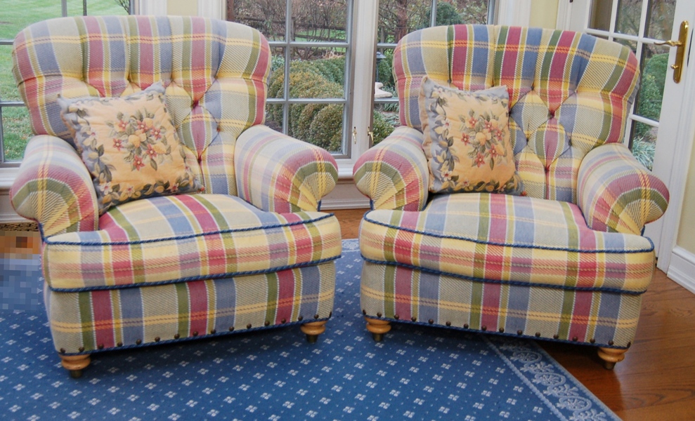 Pair of Dapha Plaid Lounge Armchairs