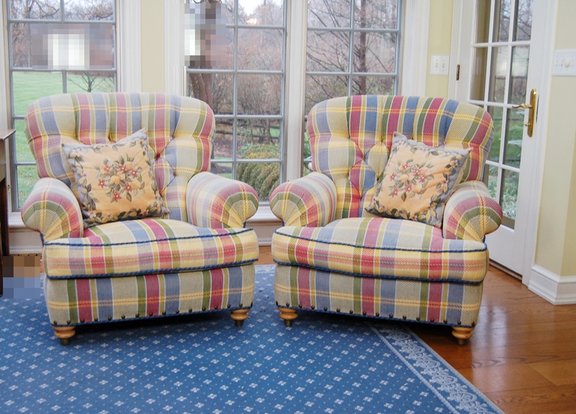 Pair of Dapha Plaid Lounge Armchairs