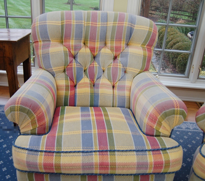 Pair of Dapha Plaid Lounge Armchairs