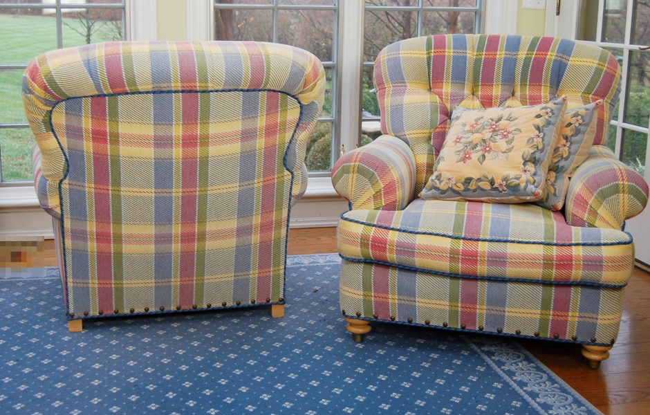 Pair of Dapha Plaid Lounge Armchairs