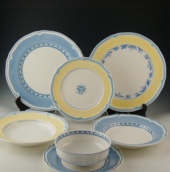 Villeroy & Boch Yellow and Blue Combination China Set of Fourteen