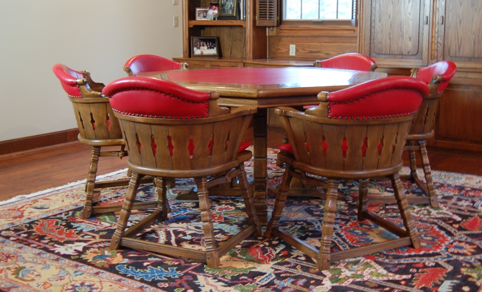 Vintage Romweber Viking Oak Poker Table with Six Chairs