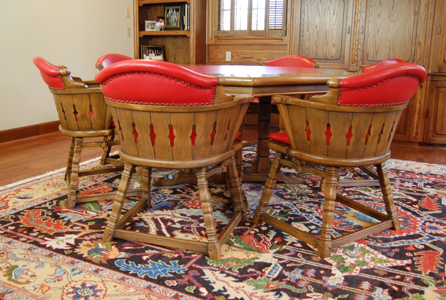 Vintage Romweber Viking Oak Poker Table with Six Chairs