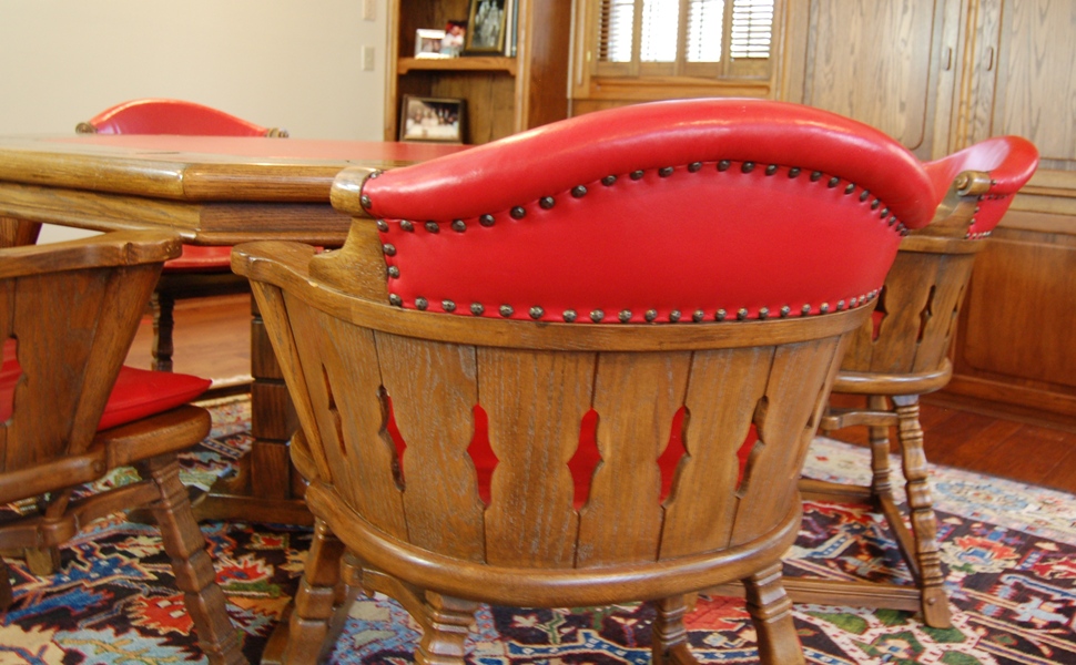 Vintage Romweber Viking Oak Poker Table with Six Chairs