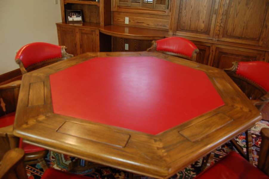 Vintage Romweber Viking Oak Poker Table with Six Chairs