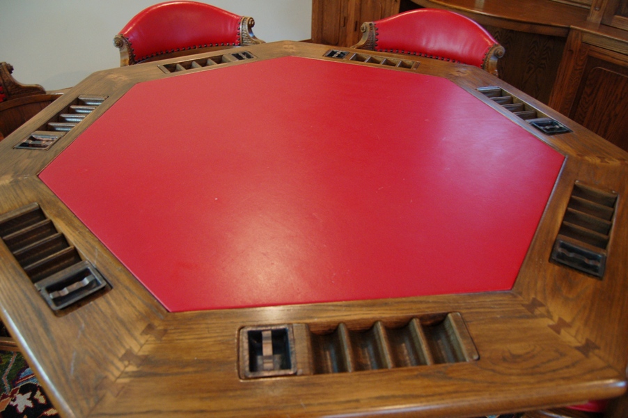 Vintage Romweber Viking Oak Poker Table with Six Chairs